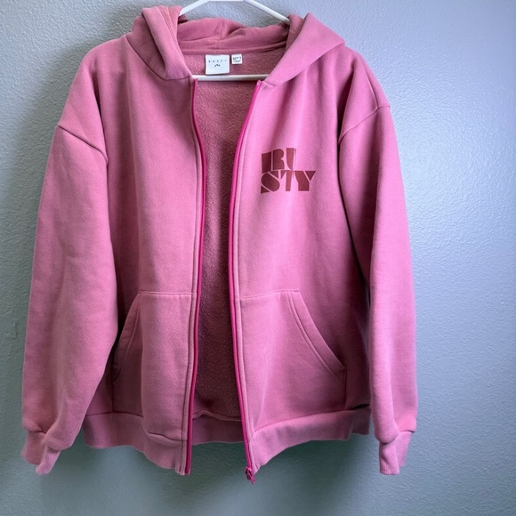 Rusty Sweatshirt Size S Pink Alana Oversized Zip-Up Hoodie Beachwear Surf - Picture 9 of 10